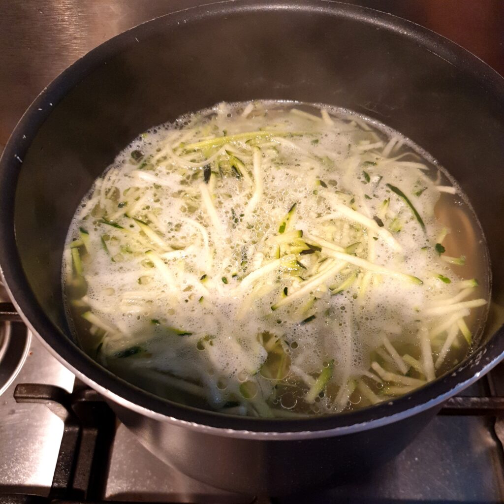 Courgette addition to mushroom and cheese spaghetti