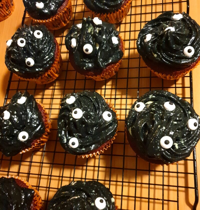 Spooky red velvet monster cupcakes
